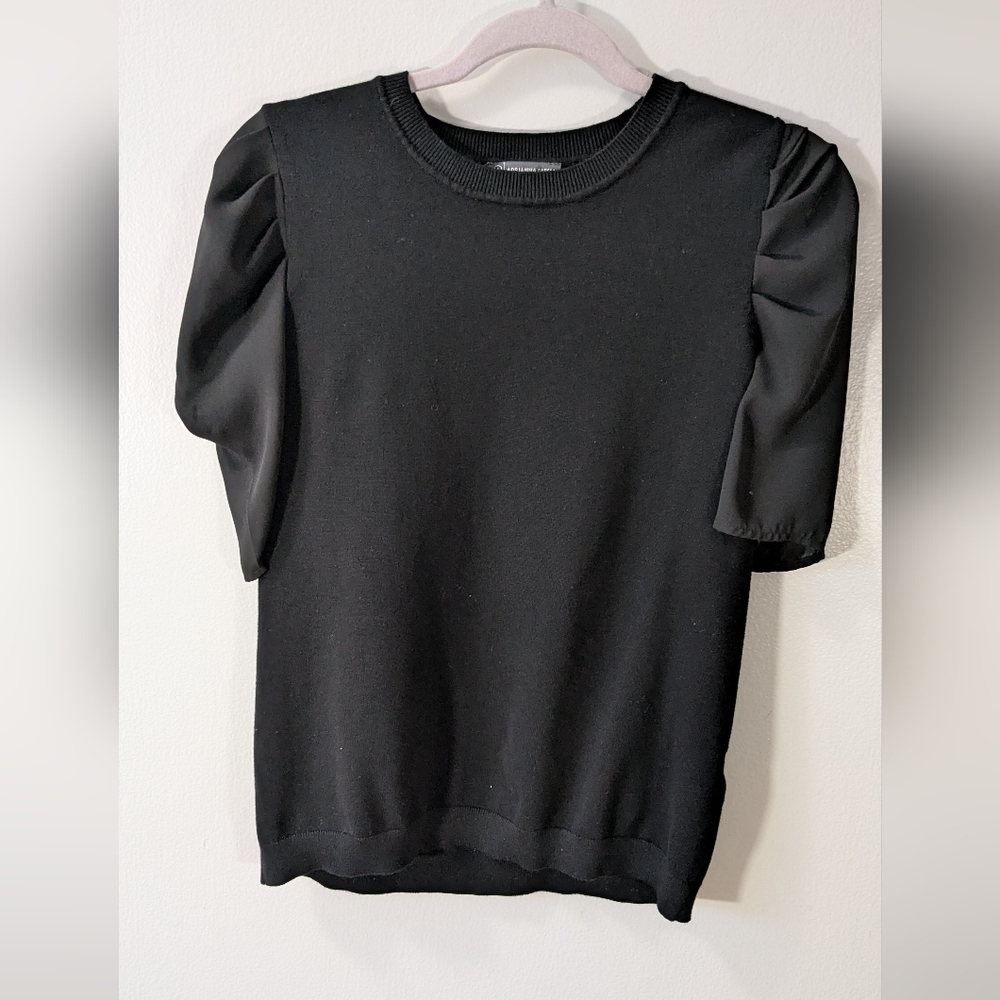 Adrianna Papell Black Puff Sleeve Boxy Sweatshirt